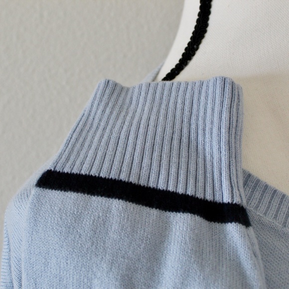 Light Blue Striped Relaxed Fit V-Neck Sweater - Picture 6 of 8